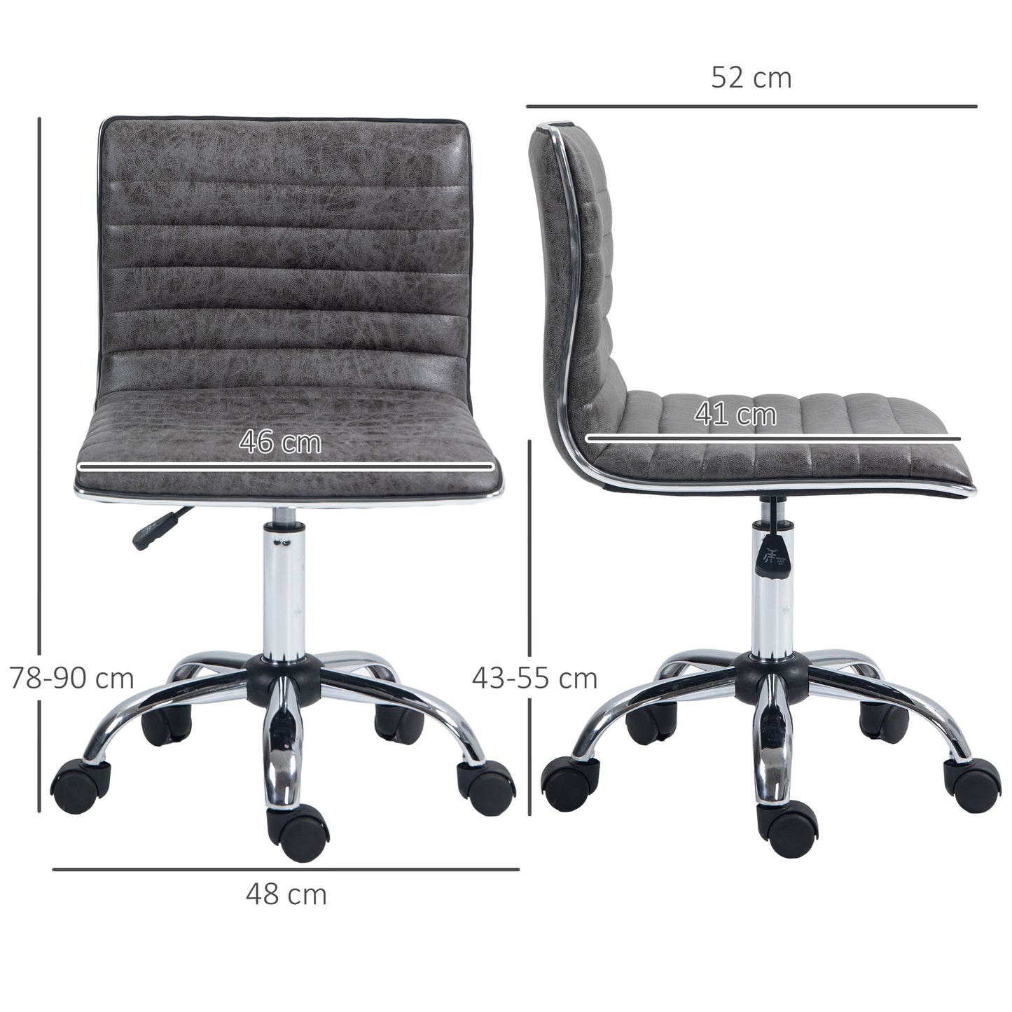 Armless Mid-Back Adjustable Office Chair with 360 Swivel Grey