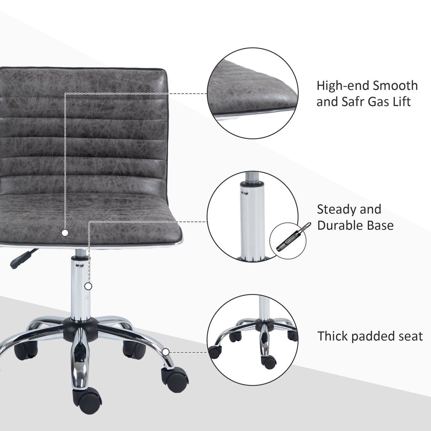 Armless Mid-Back Adjustable Office Chair with 360 Swivel Grey