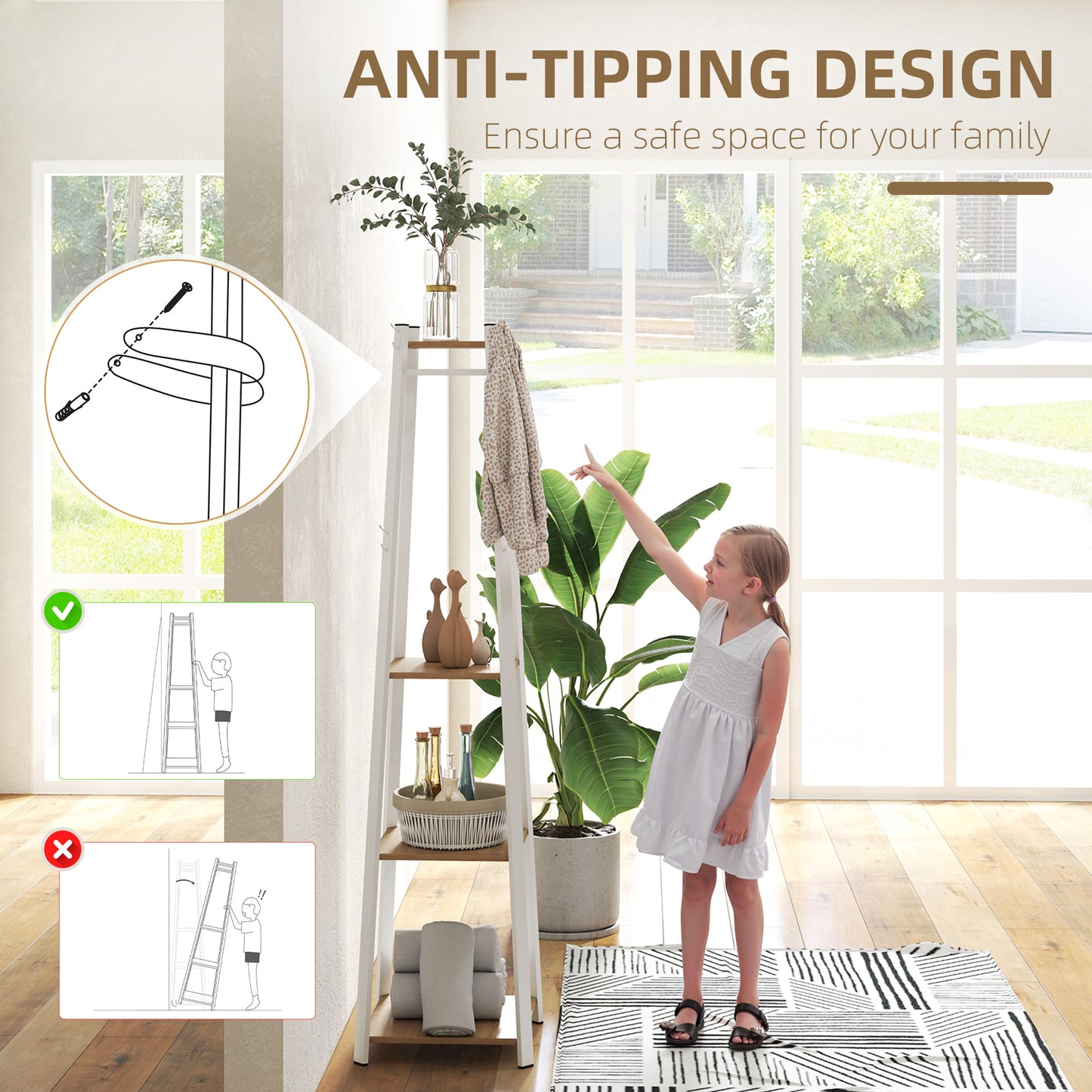 Clothes Rack with Storage, Garment Rack with 8 Hooks and 3-Tier Shelf