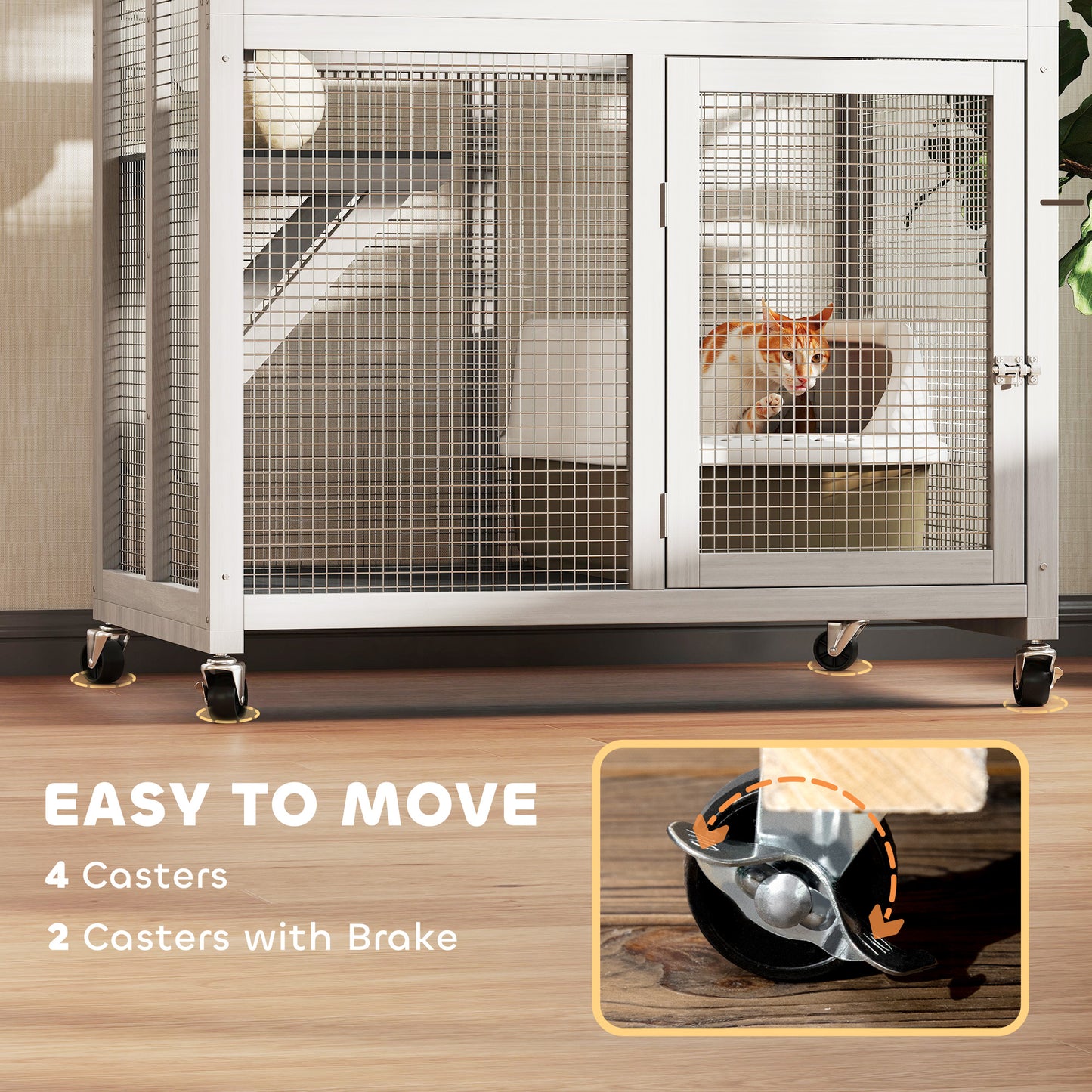 Wooden Cat House with Asphalt Roof, Cat Cage for Multiple Cats White