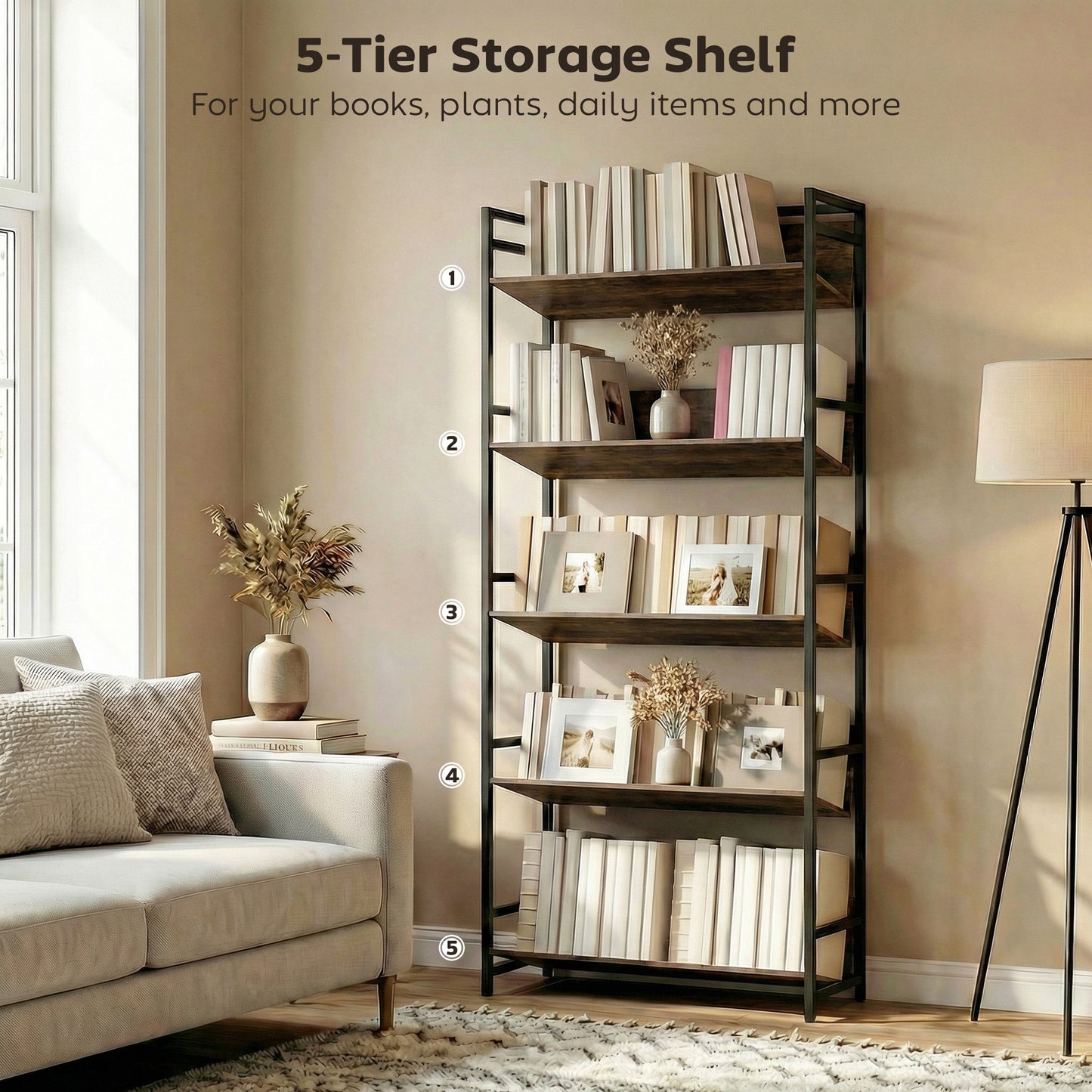 836-690V00AK Anti-Slip Design 5-Tier Rustic Brown