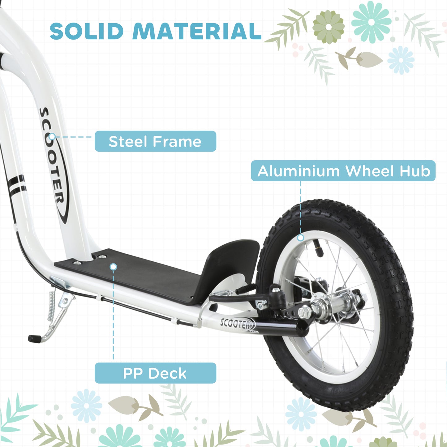 Kids Stunt Scooter with 12" Rubber Tyres, Adjustable Handlebar, White