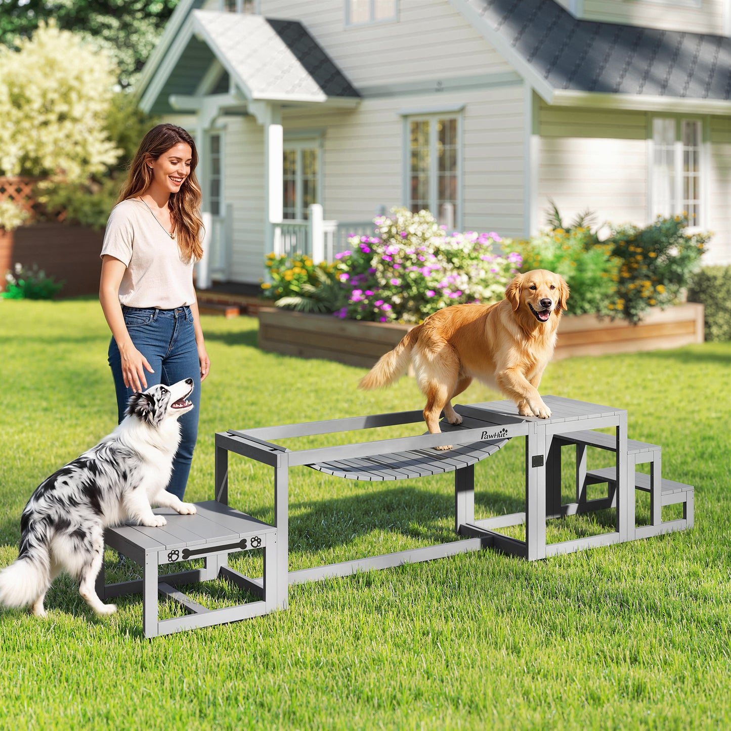 3 Pieces Wooden Dog Agility Training Equipment, Grey
