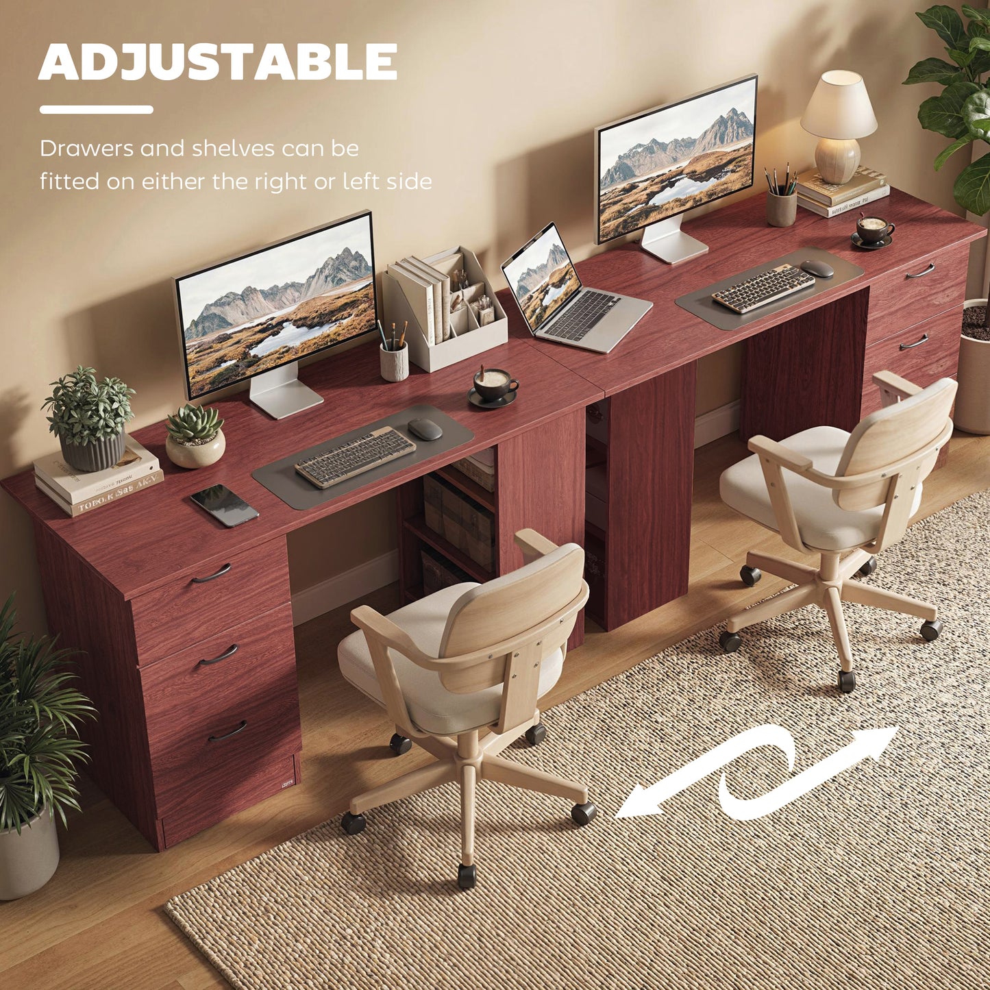 120cm PC Table Workstation Computer Desk w/ Drawers, 3 Shelves Walnut