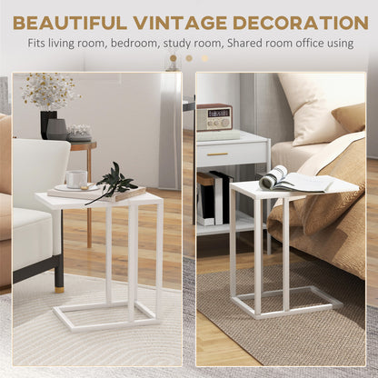C Shape Side Table w/ Wood-Effect Top, White