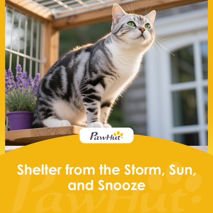 Outdoor Catio Cat House, Movable Wooden Cat Enclosure on Exercise Wheels with Resting Box, 3  Platforms, Large Kitty Cage with Waterproof Asphalt Roof for Outdoor Indoor, for 2 Kittens