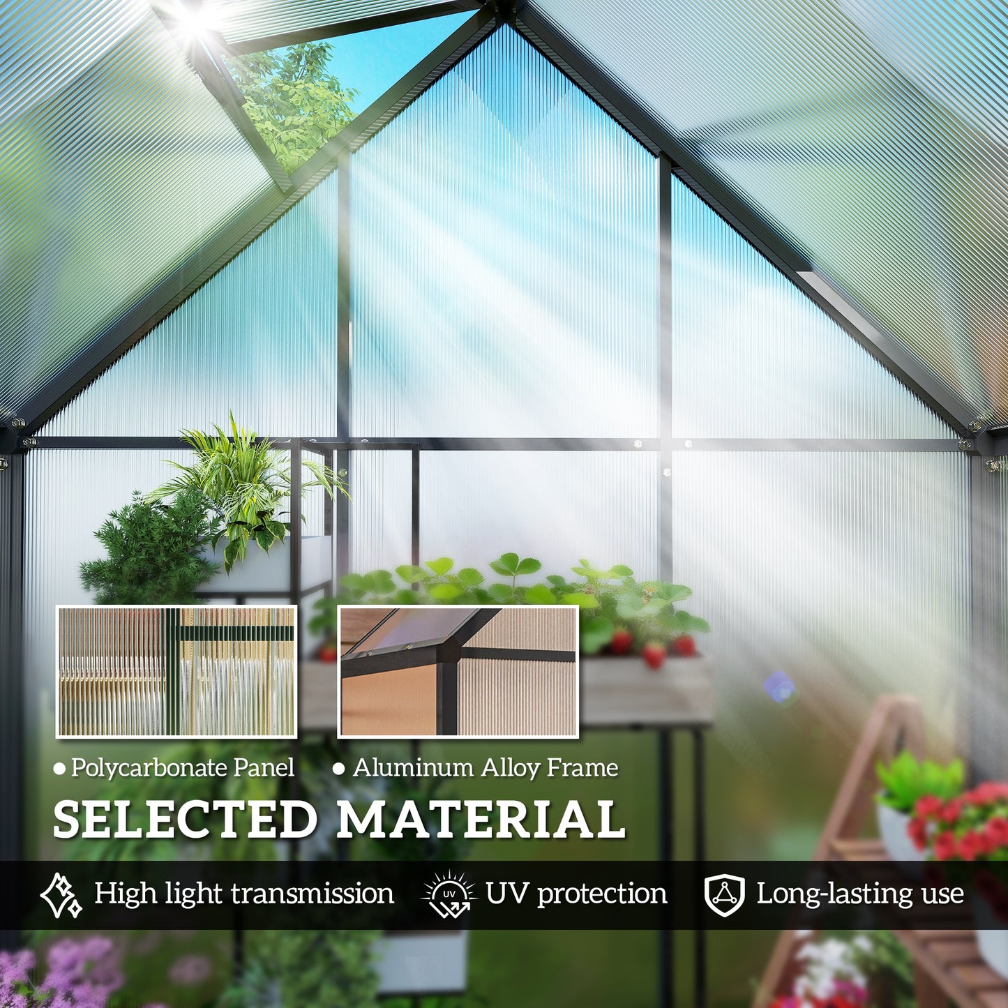 Polycarbonate Greenhouse Garden Green House with Swing Door, Black
