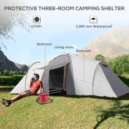 4-6 Man Tunnel Tent Camping Tent with 2 Bedroom, Vestibule, Bag, 2000mm Waterproof, UV50+ for Fishing, Hiking, Festival