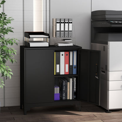 Lockable Metal Filing Cabinet, 2-Tier Storage Cupboard, Black