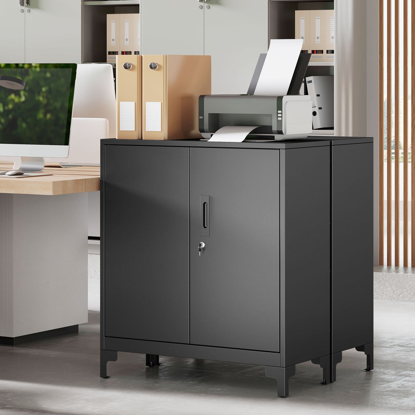 Lockable Metal Filing Cabinet, 2-Tier Storage Cupboard, Black
