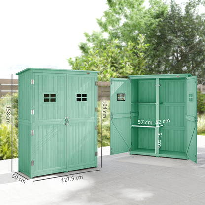 Wooden Garden Shed Tool Storage Cabinet Double Door Shelf Green