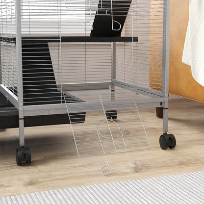 Rolling Small Animal Cage for Chinchillas Ferrets Kittens W/ Ramp Grey