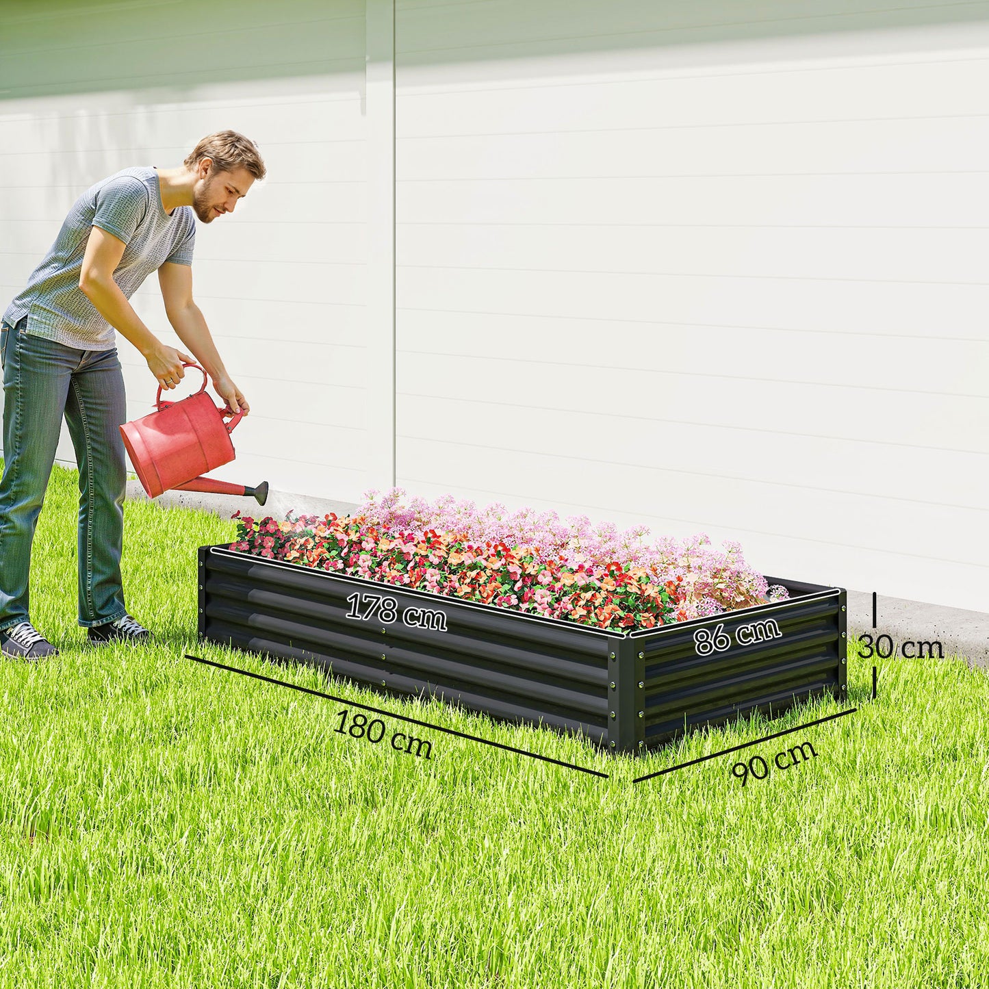 Galvanised Raised Garden Bed, Raised Planter, Dark Grey