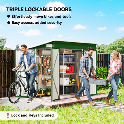 Outdoor Storage Shed, 7.5 x 4.3ft Metal Garden Shed, Green