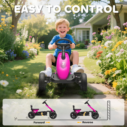Pedal Go-Kart for Kids with Silent EVA Wheels, Metal Frame, Pink