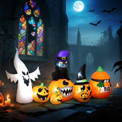 8 FT Blow Up Halloween Inflatables Pumpkin Ghost and Cat Combo