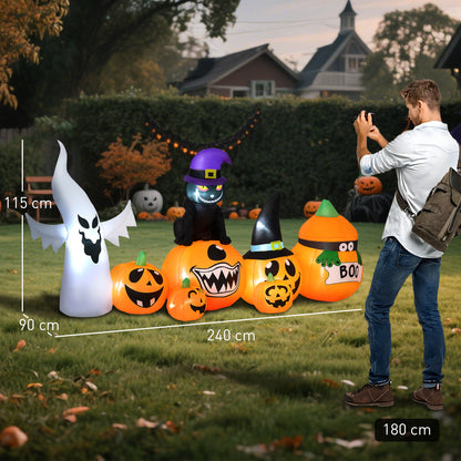 8 FT Blow Up Halloween Inflatables Pumpkin Ghost and Cat Combo