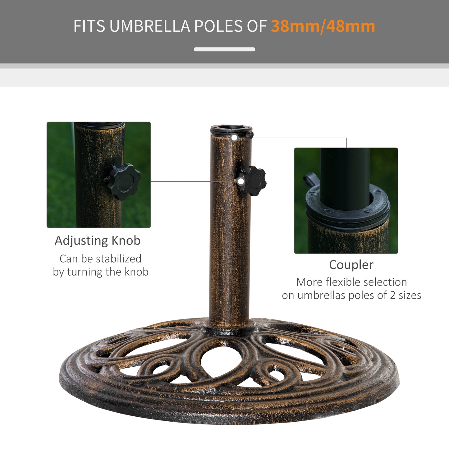 Round Patio Umbrella Base Stand, Umbrella Holder, Bronze Tone