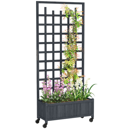 Wooden Trellis Planter, Raised Garden Bed with Wheels, Grey