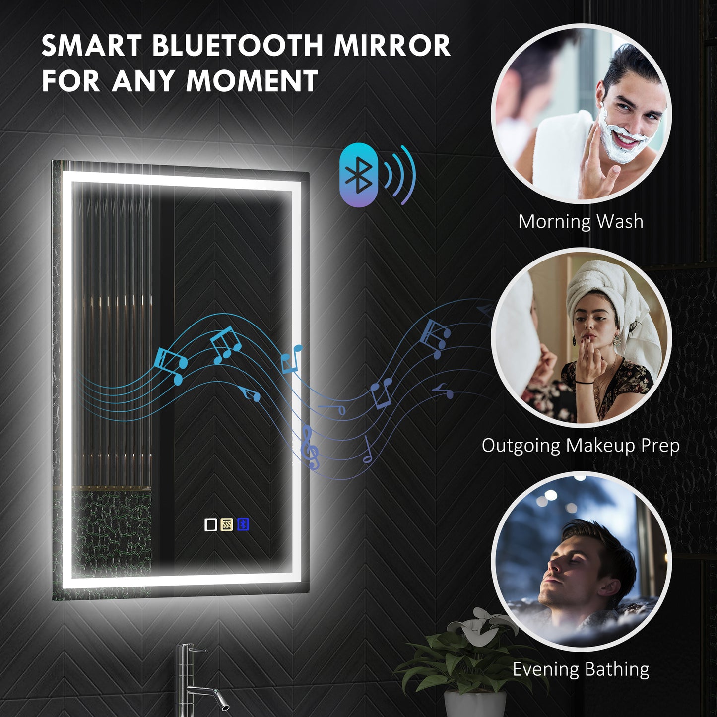 500 x 700 mm Bathroom Mirror with Bluetooth Lights Demister Pad