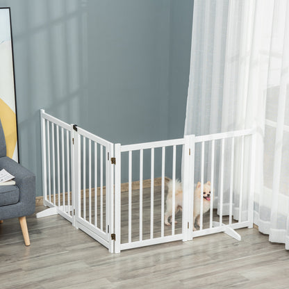 Freestanding Pet Gate for Small and Medium Dogs, Wooden Foldable Dog Safety Barrier with 4 Panels, 2 Support Feet, 80 cm Tall for Doorways, Stairs White