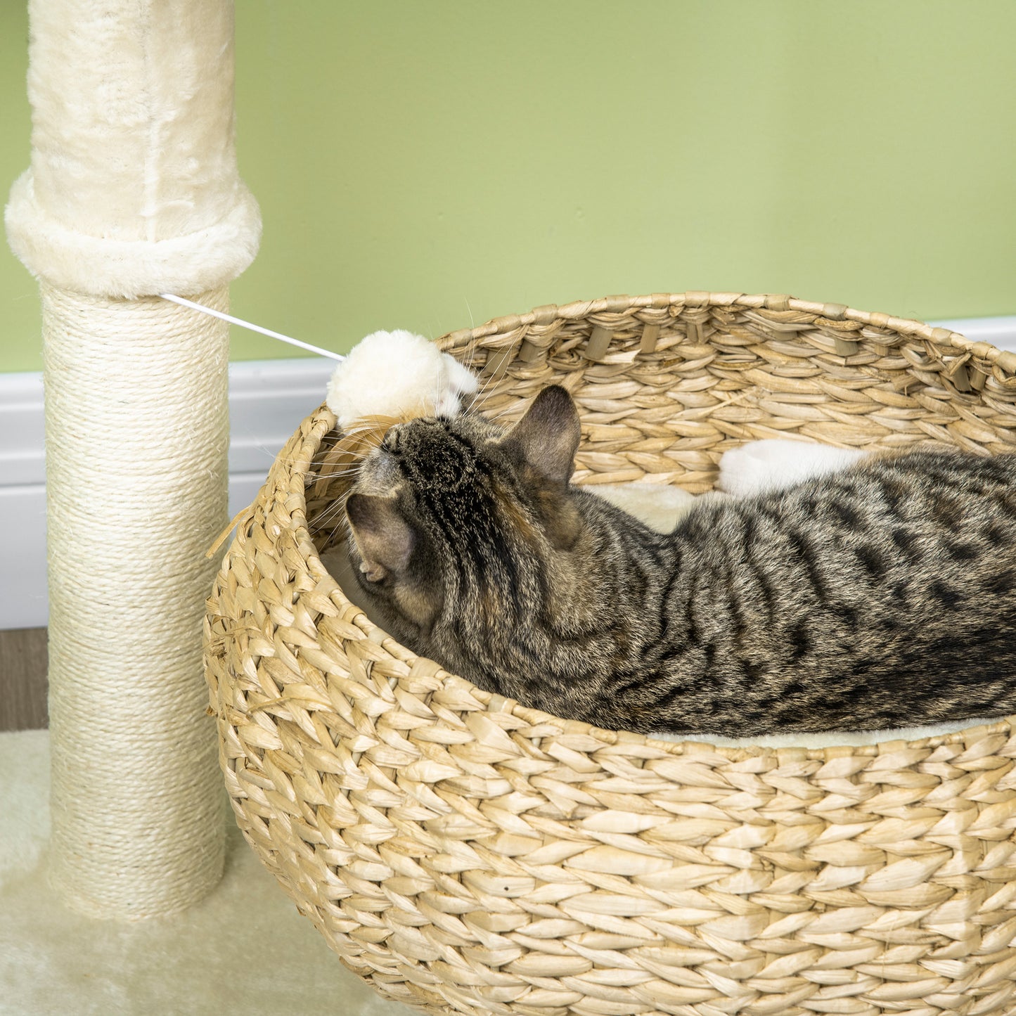 72cm Cat Tree Kitten Tower with 2 Beds Scratching Post Toy Ball Beige