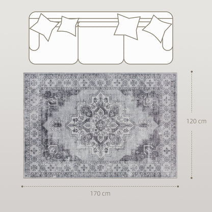 Flannel Non-Slip Washable Rug for Living Room, 170 x 120 cm, Grey