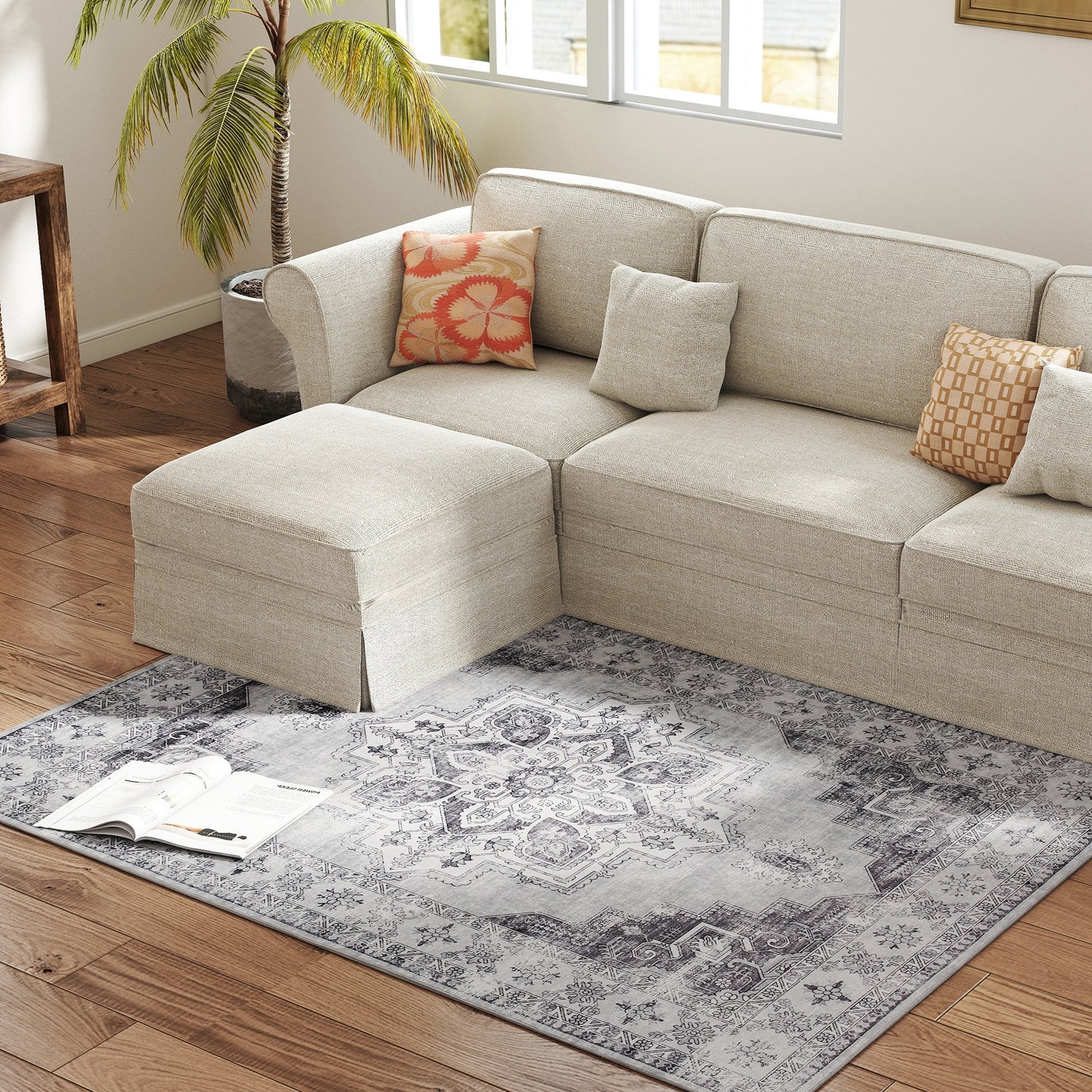 Flannel Non-Slip Washable Rug for Living Room, 170 x 120 cm, Grey