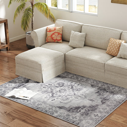 Flannel Non-Slip Washable Rug for Living Room, 170 x 120 cm, Grey