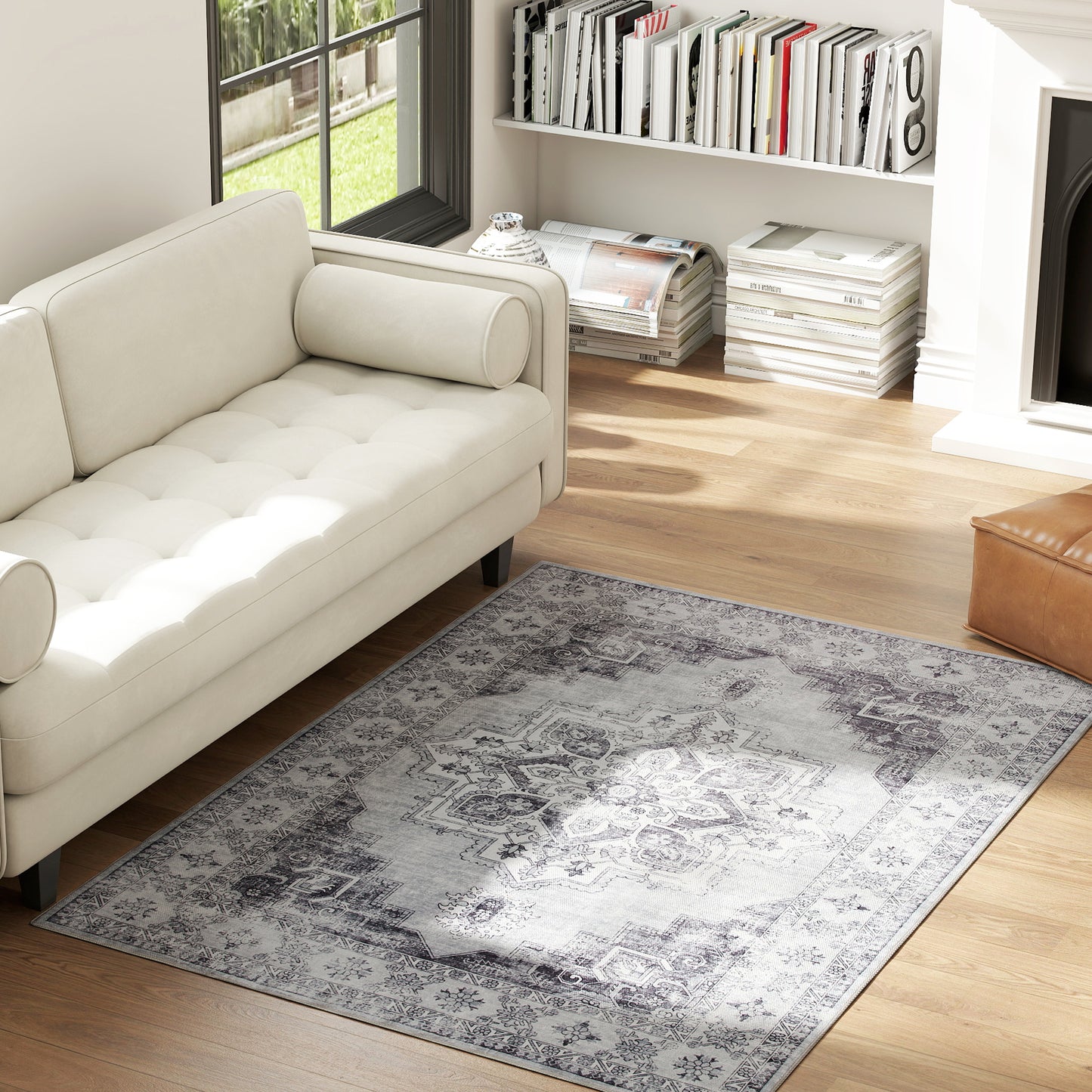 Flannel Non-Slip Washable Rug for Living Room, 170 x 120 cm, Grey