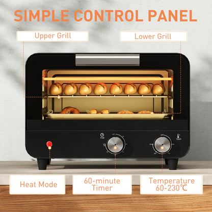 Small Toaster Oven, 12L Mini Countertop Oven with Glass Door, Black