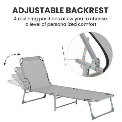 Camping Cot Picnic Sun Lounger Portable Folding Chaise Chair Grey