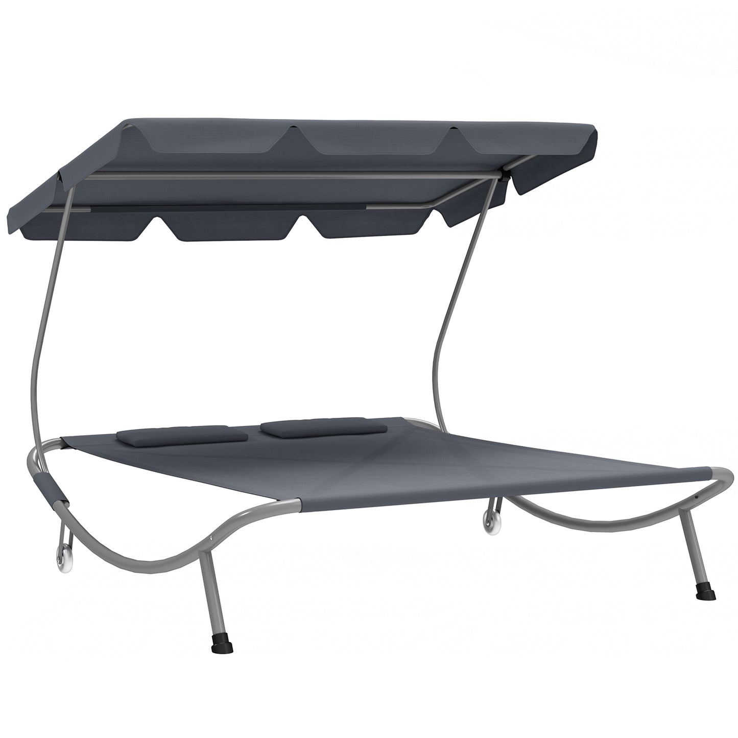 Garden Double Hammock Sun Lounger Day Bed Canopy w/ 2 Pillows