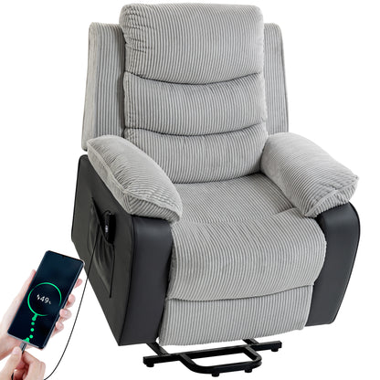 Power Lift Riser Recliner Chair with High Back, Remote, Light Grey