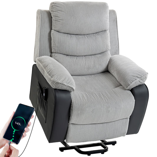 Power Lift Riser Recliner Chair with High Back, Remote, Light Grey