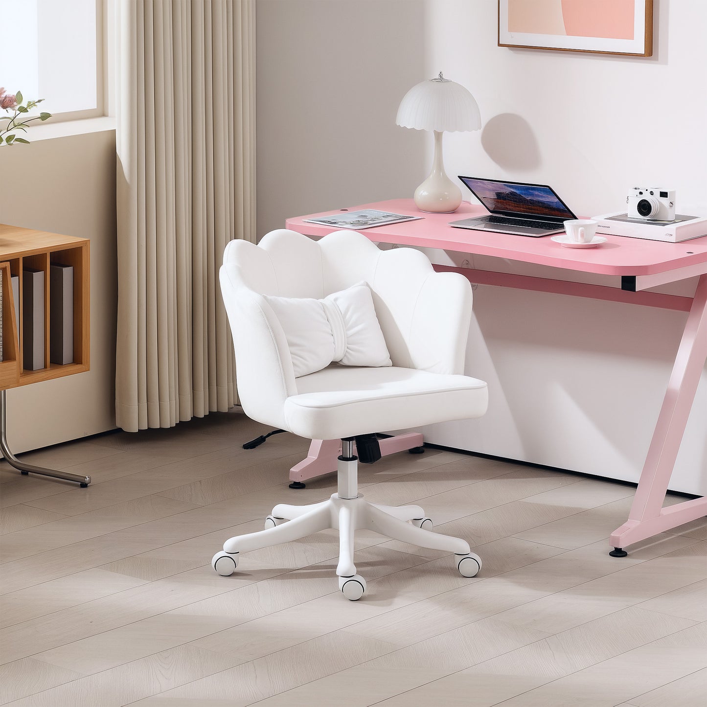 Armless Desk Chair Home Office Chair w/ Wide Seat Tilt Function White