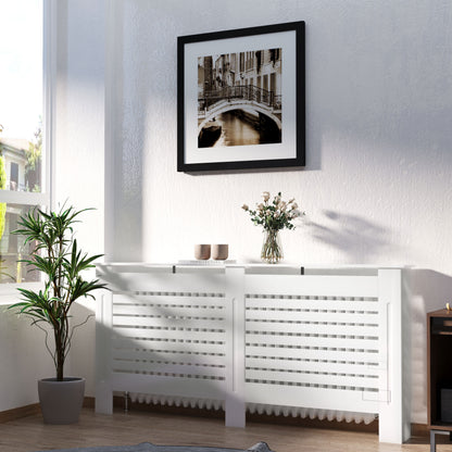 Modern Radiator Cover Cabinet Slatted Design MDF White Medium