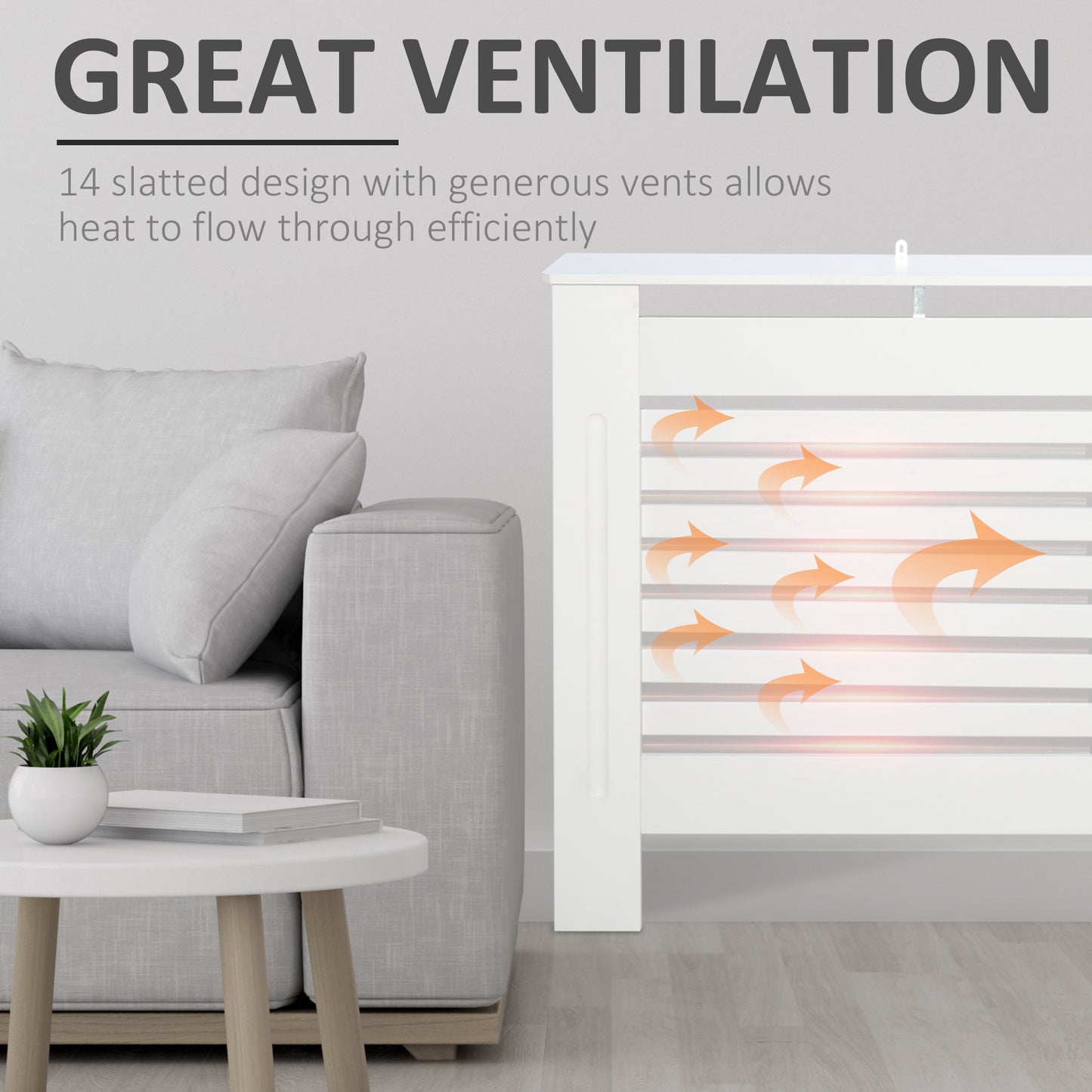 Modern Radiator Cover Cabinet Slatted Design MDF White Medium