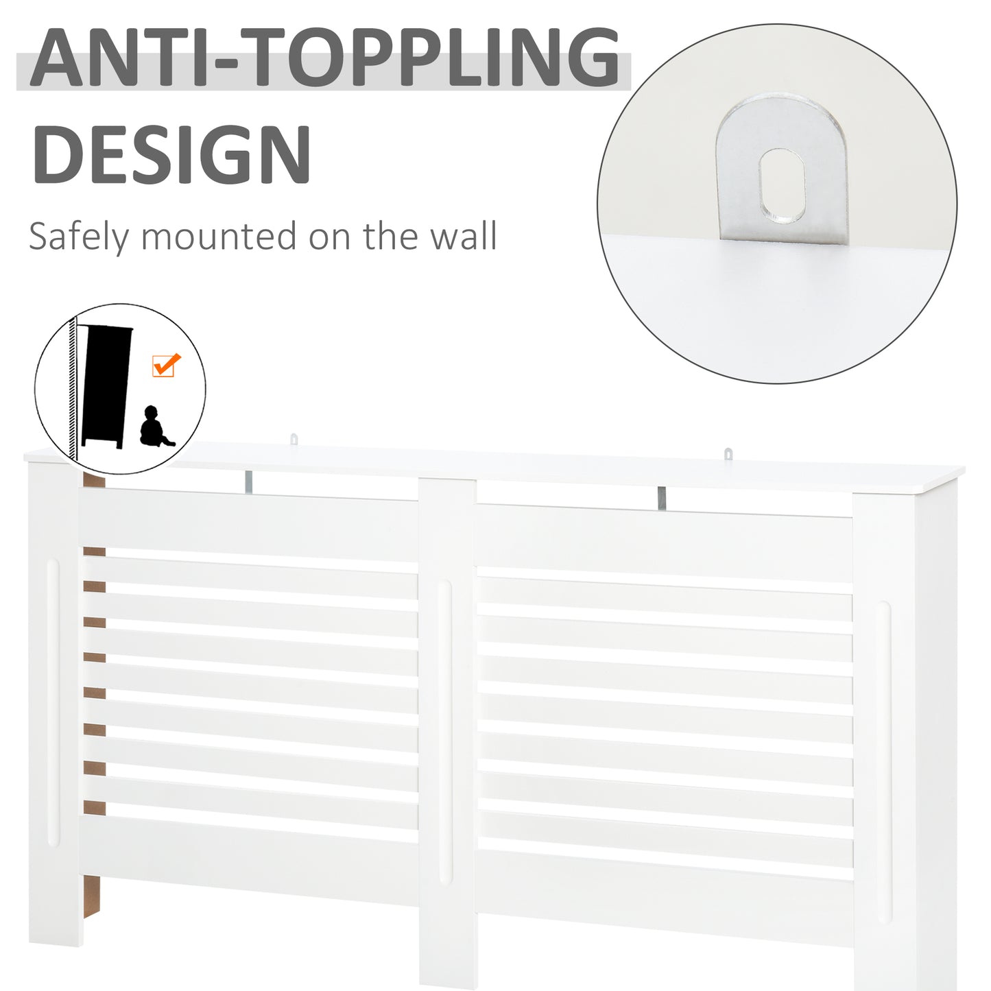 Modern Radiator Cover Cabinet Slatted Design MDF White Medium