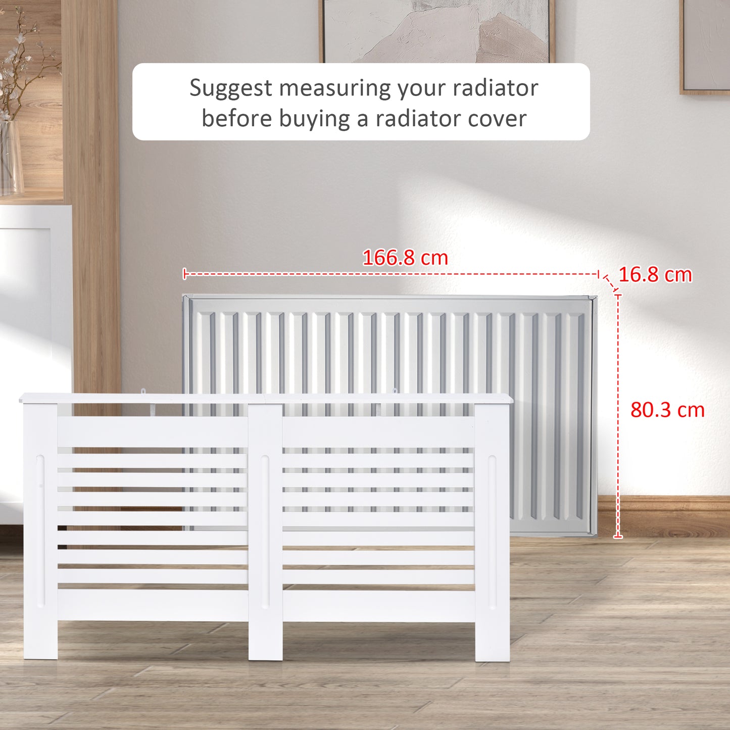 Modern Radiator Cover Cabinet Slatted Design MDF White Medium