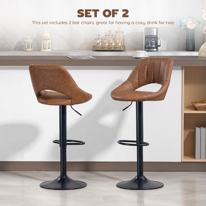 Barstools Set of 2, Dining Stools with Backrest and Footrest, Brown