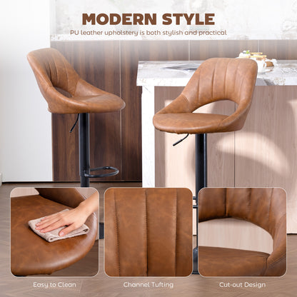 Barstools Set of 2, Dining Stools with Backrest and Footrest, Brown