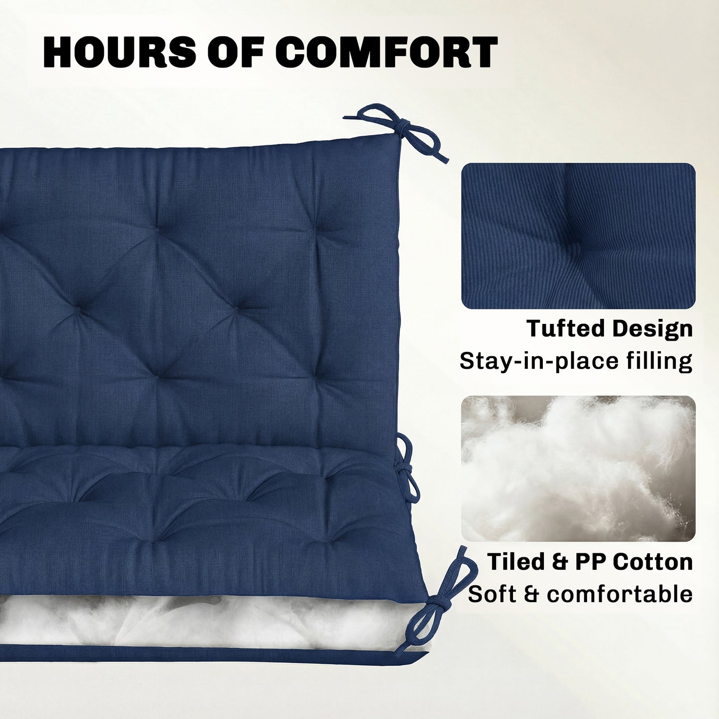 3 Seater Bench Cushion, Garden Chair Cushion with Back and Ties