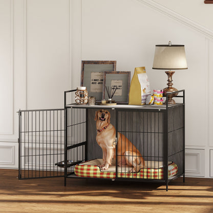 Dog Crate Furniture with Rotating Bowl Holder for Large Dogs, Grey