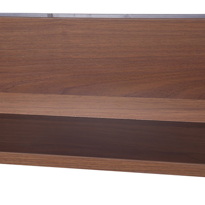 kleankin Wall Mounted Glass Bathroom Mirror Cabinet Storage Shelf, 63Wx60Hx13.5T cm-Walnut