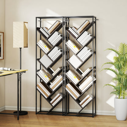 10 Tier Tree Bookshelf Industrial Tall Bookcase Grey Black