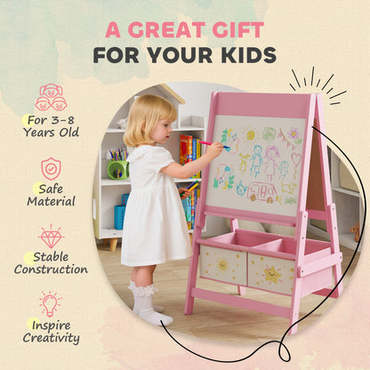3-in-1 Kids Easel, Double-Sided Art Easel with Paper Roll, Pink