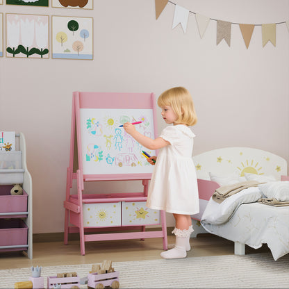 3-in-1 Kids Easel, Double-Sided Art Easel with Paper Roll, Pink