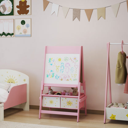 3-in-1 Kids Easel, Double-Sided Art Easel with Paper Roll, Pink