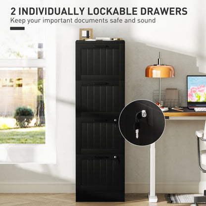4 Drawer File Cabinet with Lock and Adjustable Hanging Bars, Black